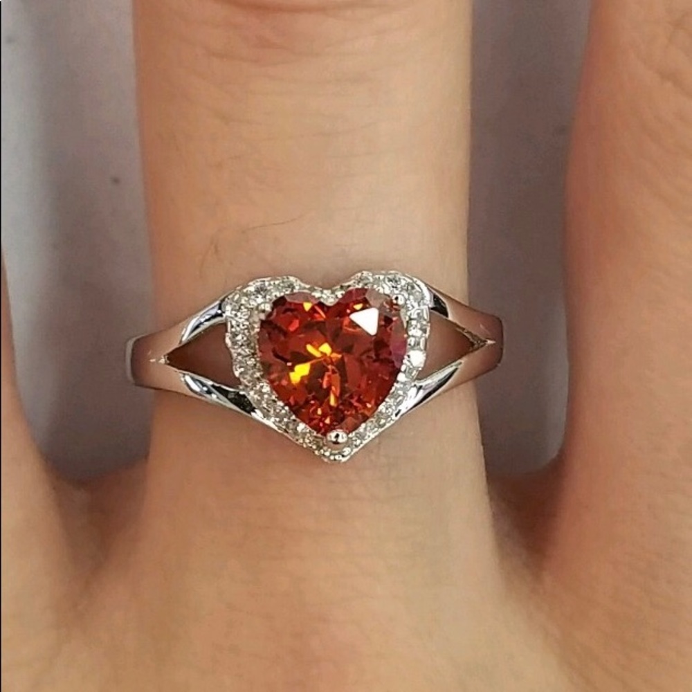 Heart Shaped 0.93 Carat Fire Orange CZ Ring